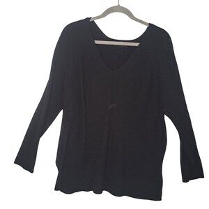 Athleta Black V Neck Rib Knit Sweater Plus Size 1X